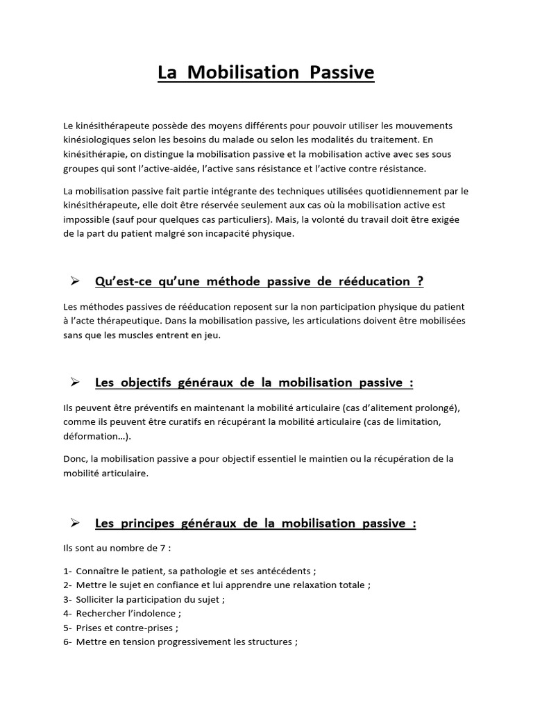 Mobilisation Passive en Kinésithérapie | PDF | Physiothérapie | Douleur