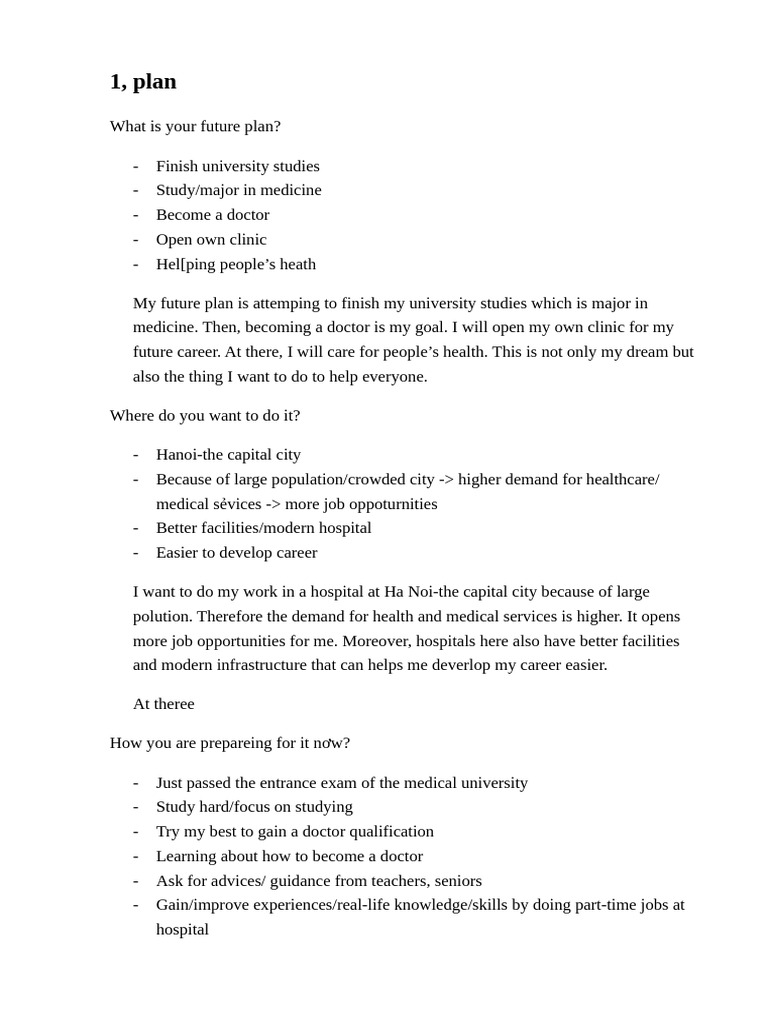 Future Career Plan to Become a Doctor | PDF
