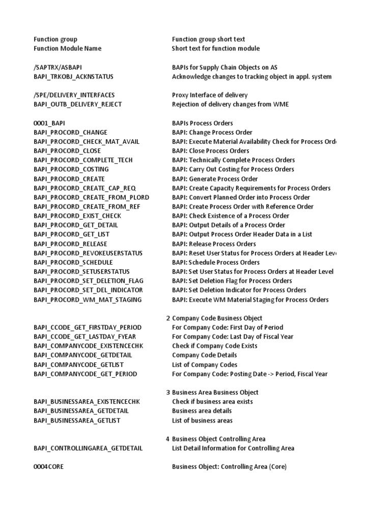 SAP BAPI Function Modules Overview | PDF | Information Technology ...