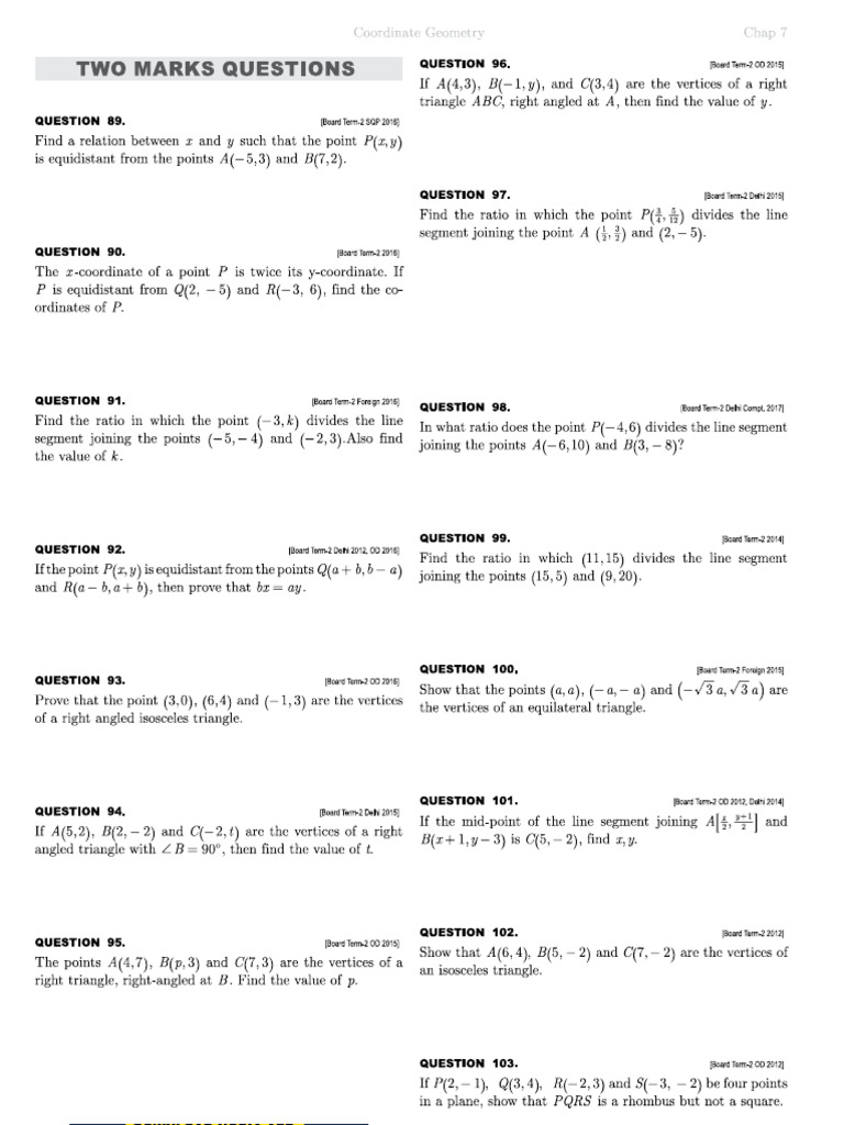 Ch-7 Coordinate Geometery Updated Type 2 | PDF