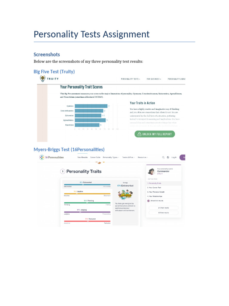 My Personality Test Results Analysis | PDF | Extraversion And ...
