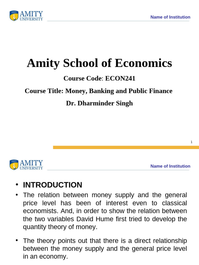 Quantity Theory of Money | PDF | Quantity Theory Of Money | Money Supply