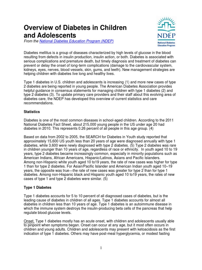 Overview of Diabetes in Children and Adolescents: National Diabetes ...