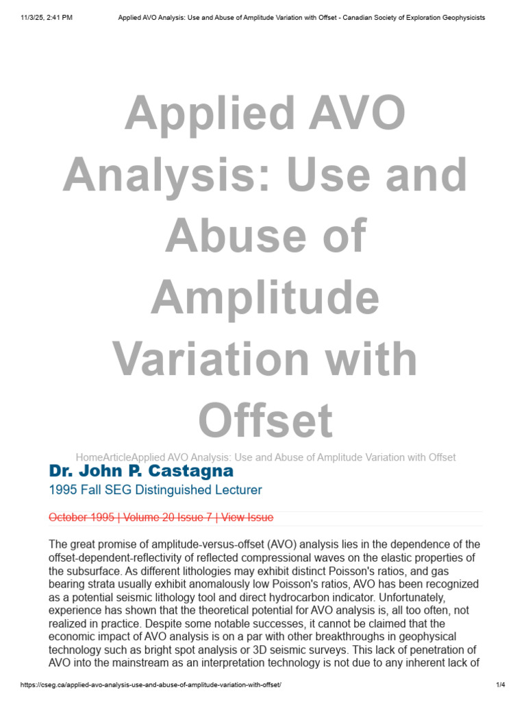 Applied AVO Analysis Use and Abuse of Amplitude Variation with Offset ...