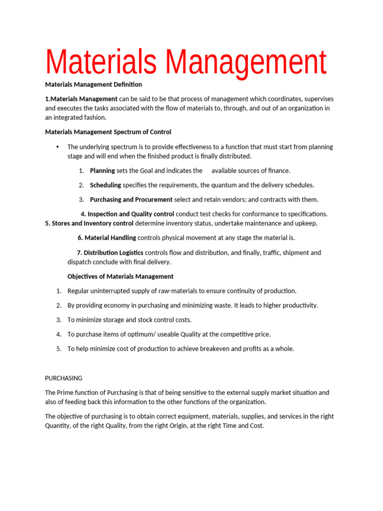 Essentials of Materials Management | PDF