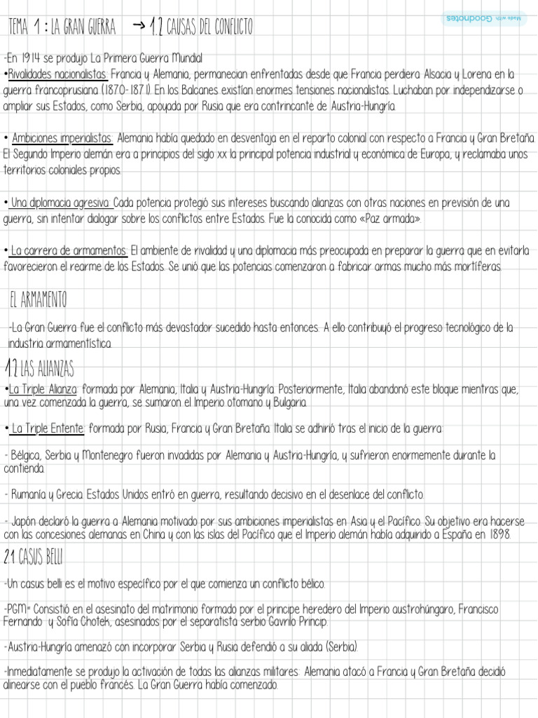 Causas y Consecuencias de la PGM | PDF | Primera Guerra Mundial ...
