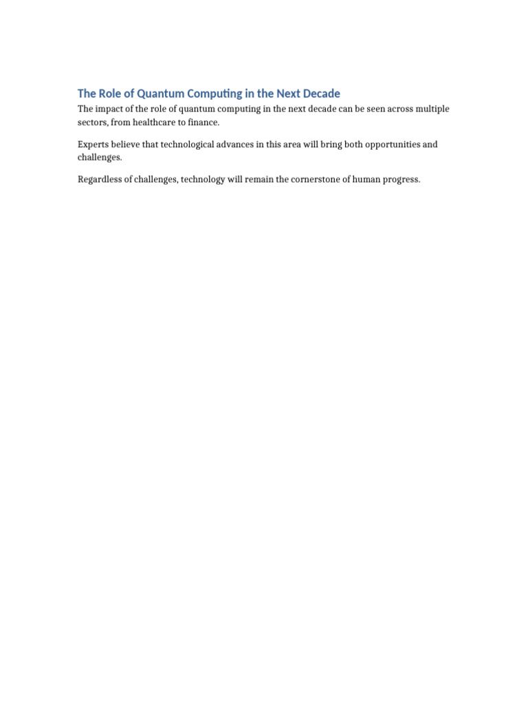 The Role of Quantum Computing in The Next Decade | PDF