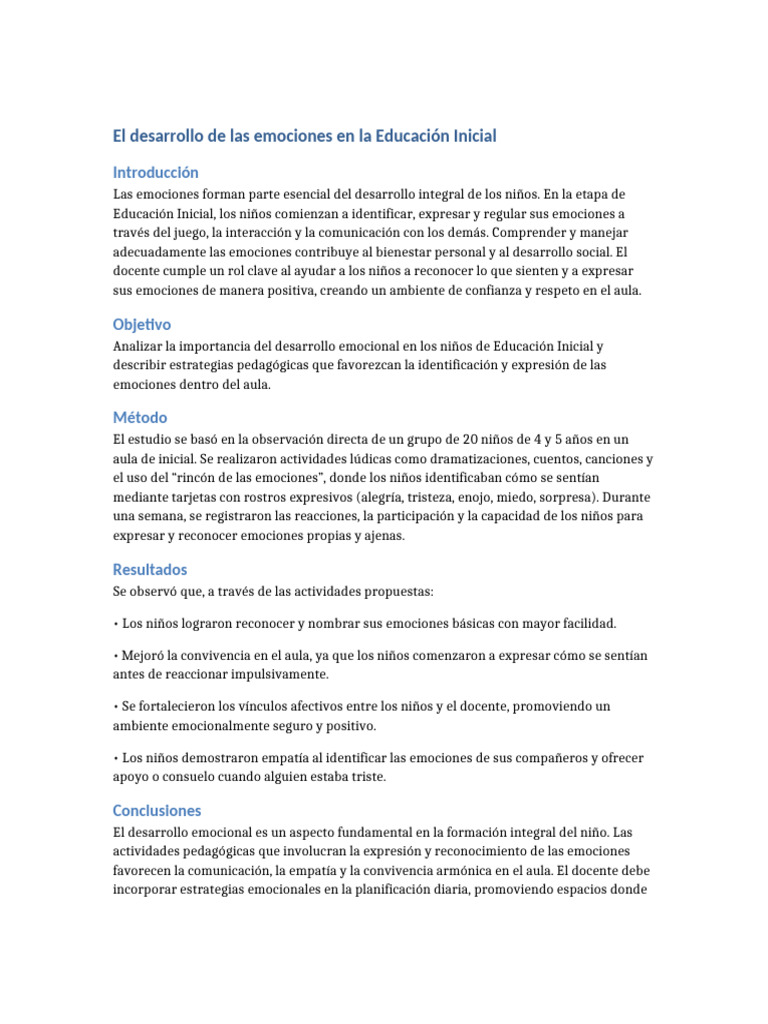 Desarrollo emocional en Educación Inicial | PDF | Las emociones ...