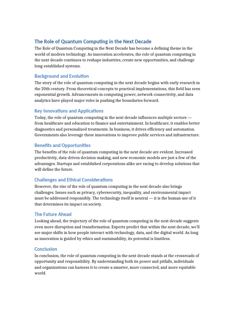 Quantum Computing's Impact by 2030 | PDF | Computing | Quantum Computing