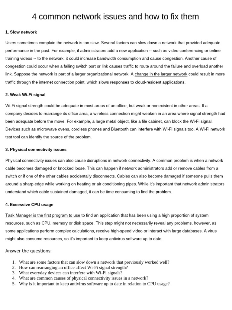4 Common Network Issues and How To Fix Them | PDF | Computer Network ...