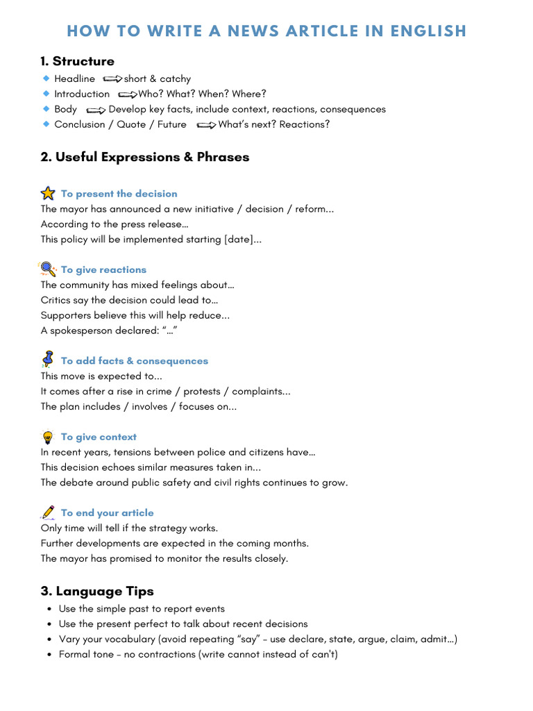 How To Write A News Article in English (Police) | PDF