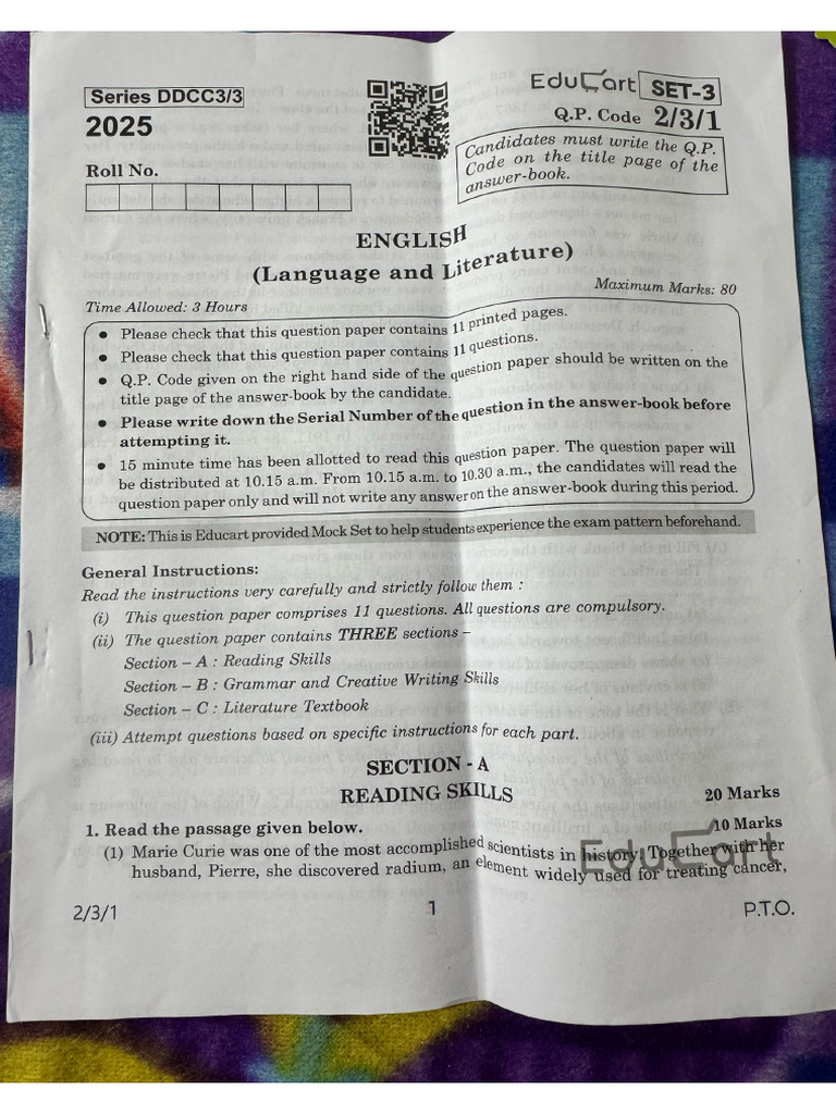 Sample Paper English Dec | PDF