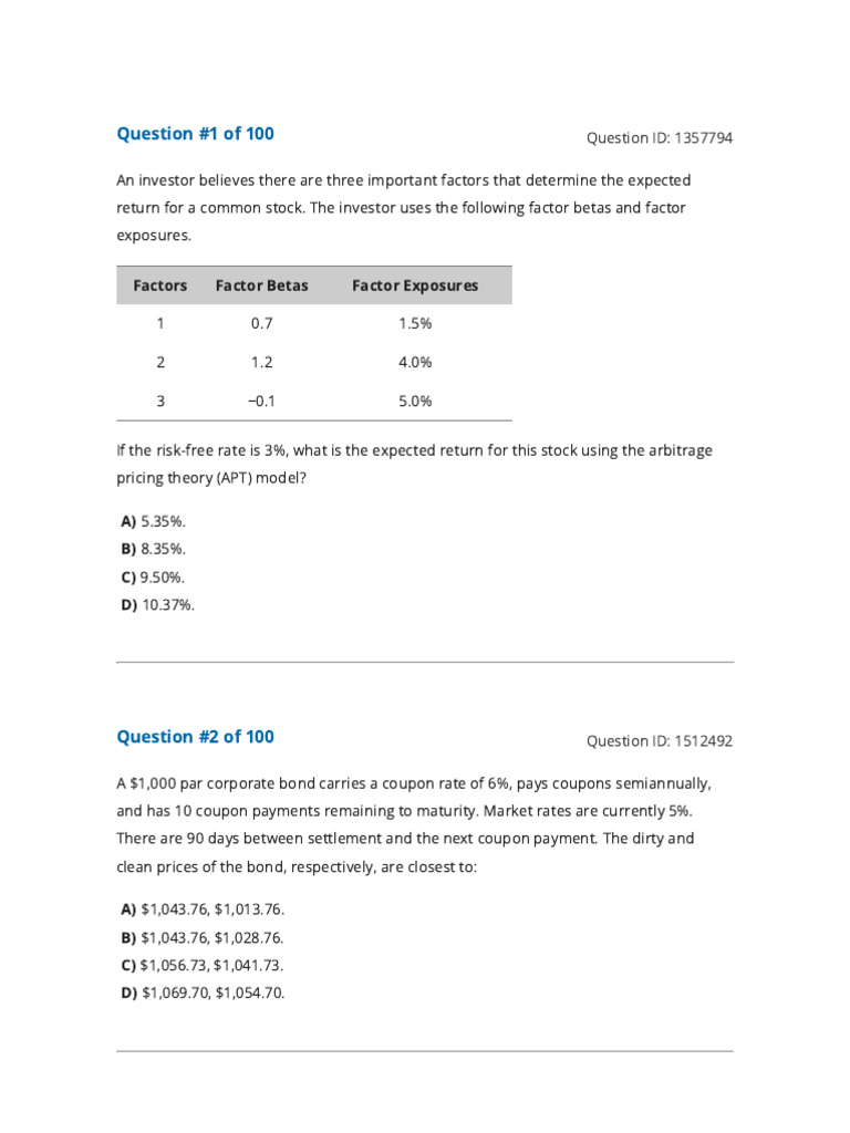 Finance Exam Questions and Answers | PDF | Swap (Finance) | Option ...