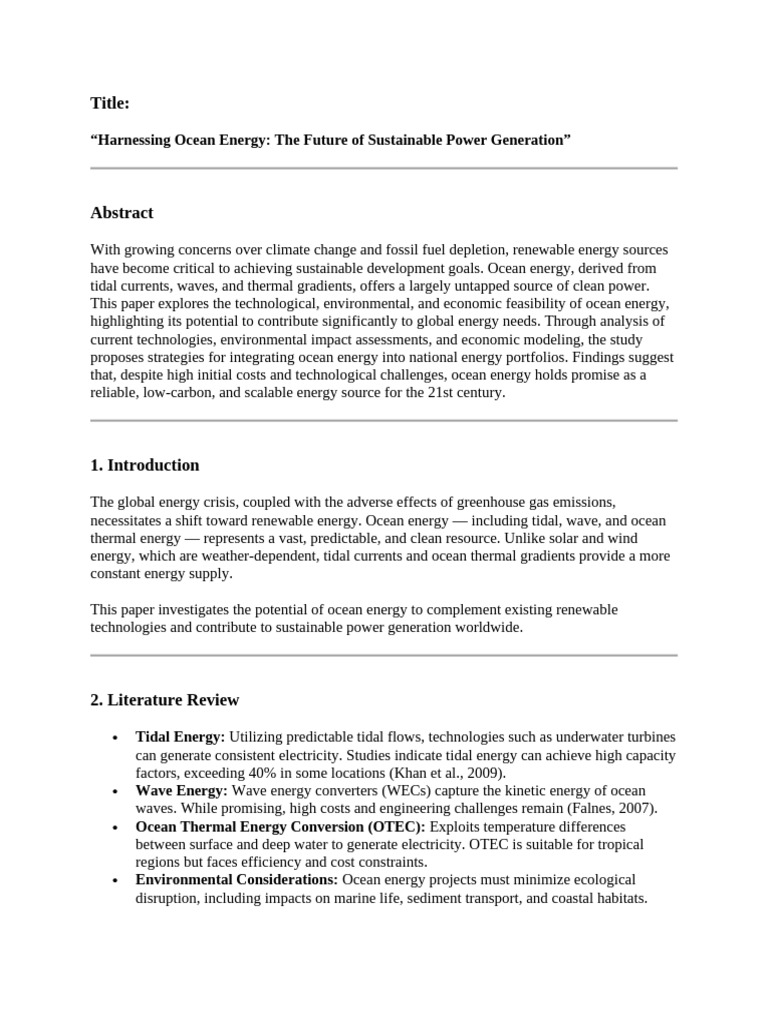 Ocean Energy: Sustainable Power Solutions | PDF | Energy Development ...