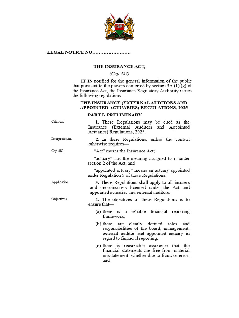 Insurance External Auditors Regulations 2025 | PDF | Audit | Insurance