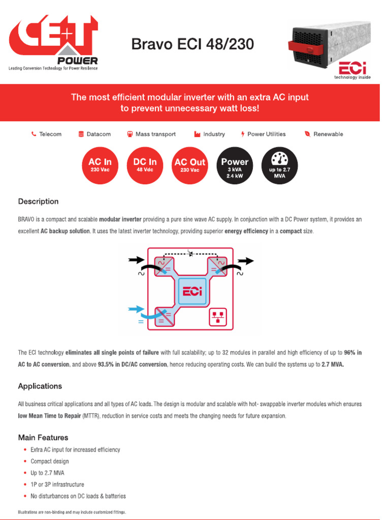 CET Power - ECI BRAVO 230Vac Datasheet | PDF