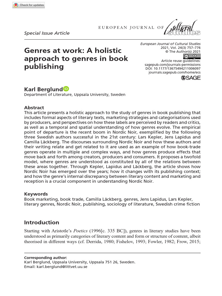 Genres at Work A Holistic Approach To Genres in Book Publishing | PDF ...