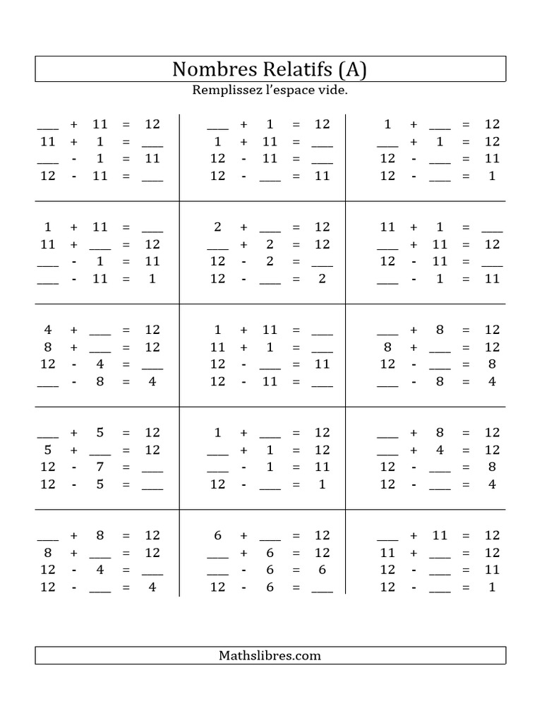 Exercices de Nombres Relatifs | PDF