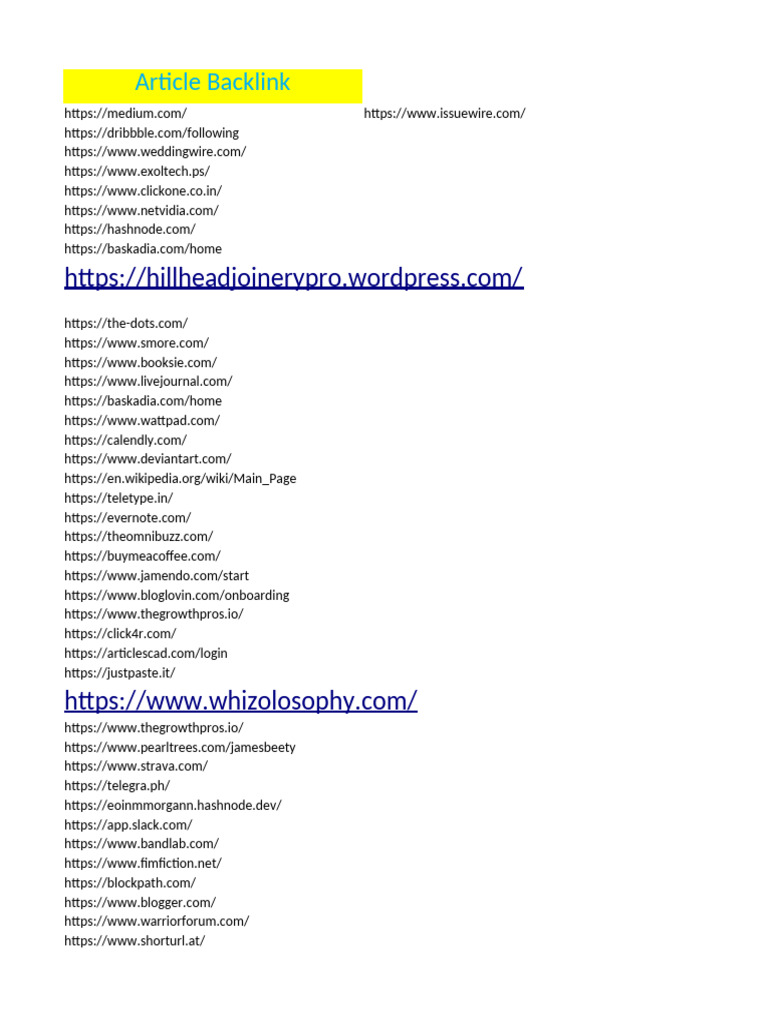 Comprehensive List of Article Backlinks | PDF
