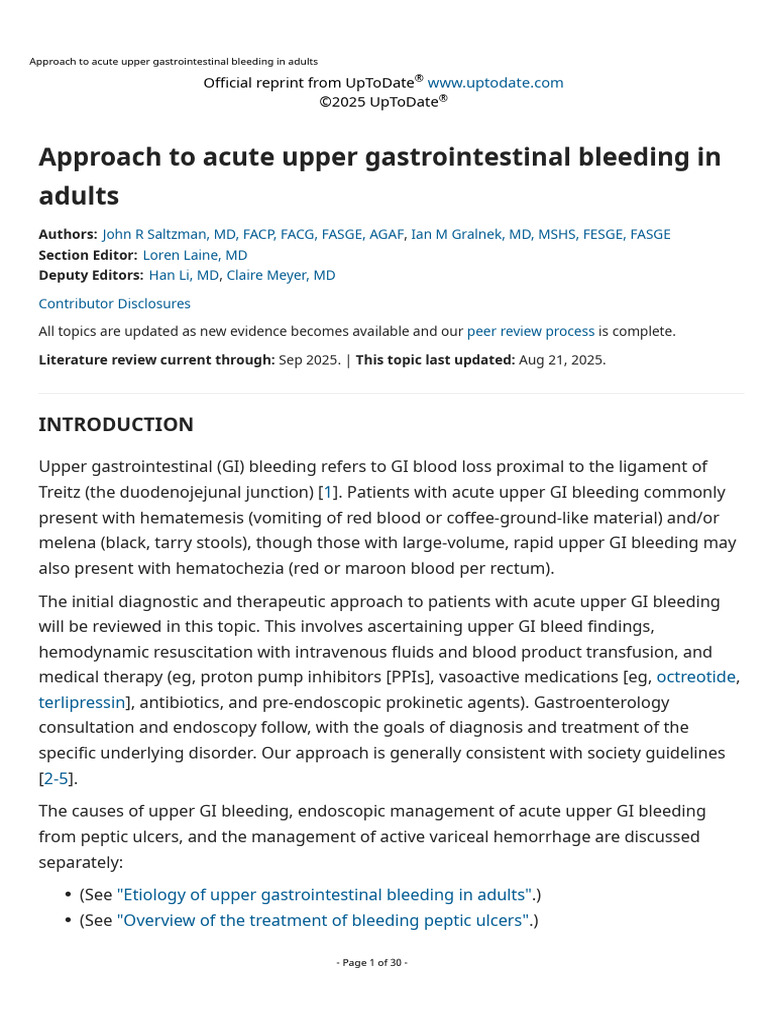 Approach To Acute Upper Gastrointestinal Bleeding in Adults | PDF ...