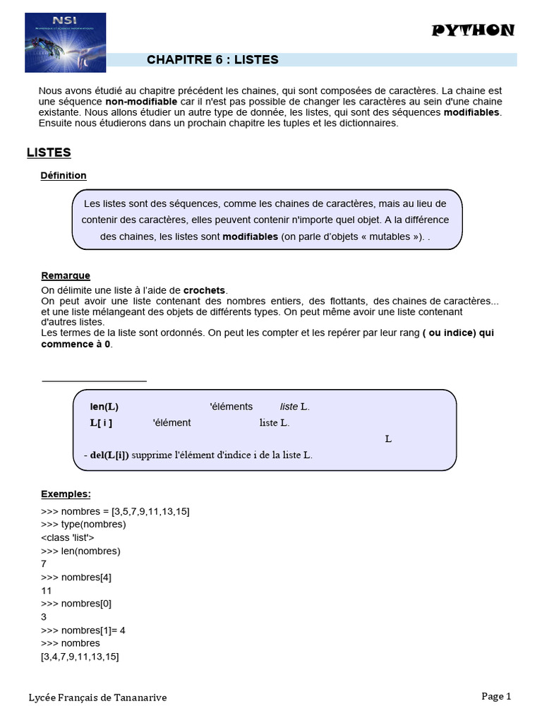 Introduction aux listes en Python | PDF | Python (Langage de ...