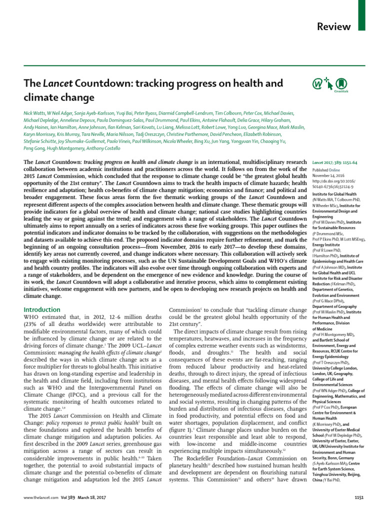 The Lancet Countdown Tracking Progress On Health and Climate Change ...