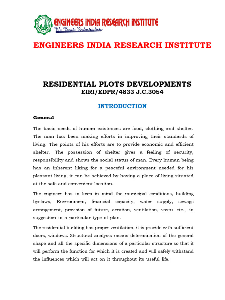 Detailed Project Report On RESIDENTIAL PLOTS DEVELOPMENTS | PDF ...
