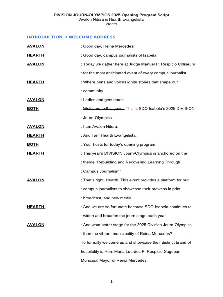 RE Edited Division Journolympics Script | PDF