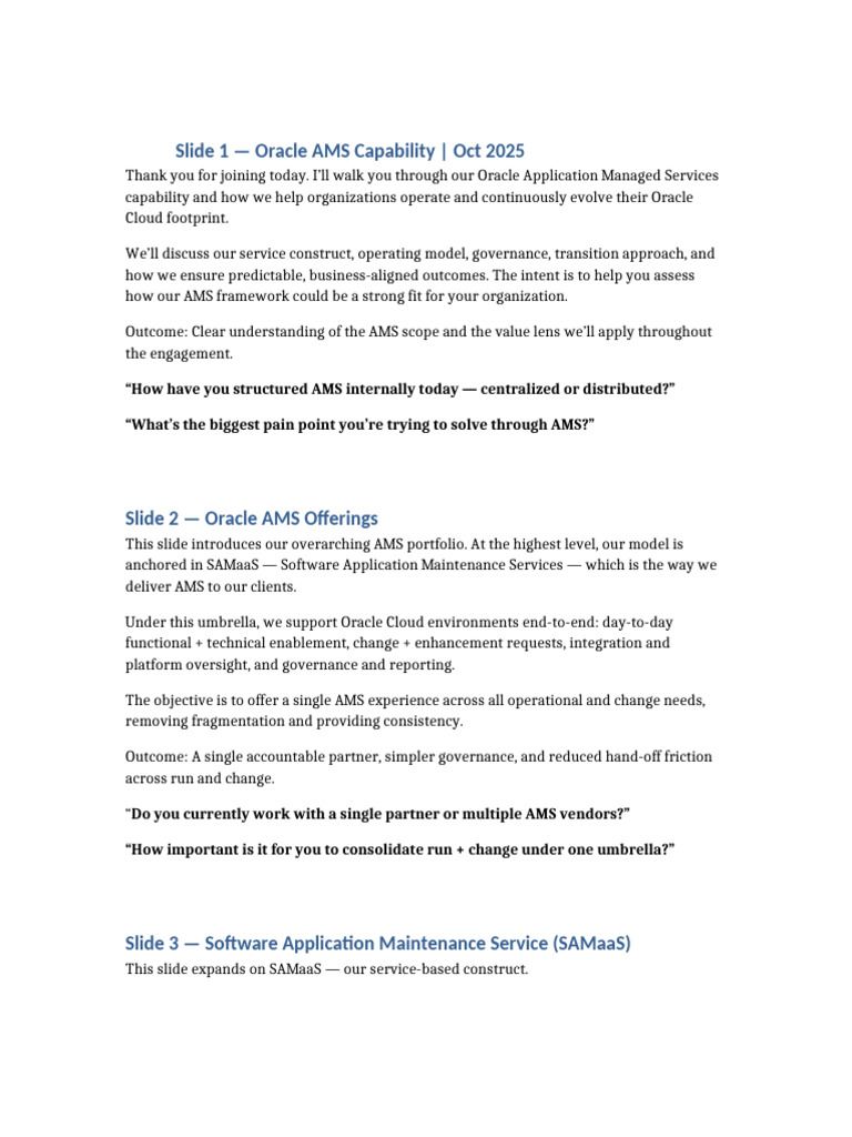 Oracle AMS Services Overview and Benefits | PDF | Service Level ...