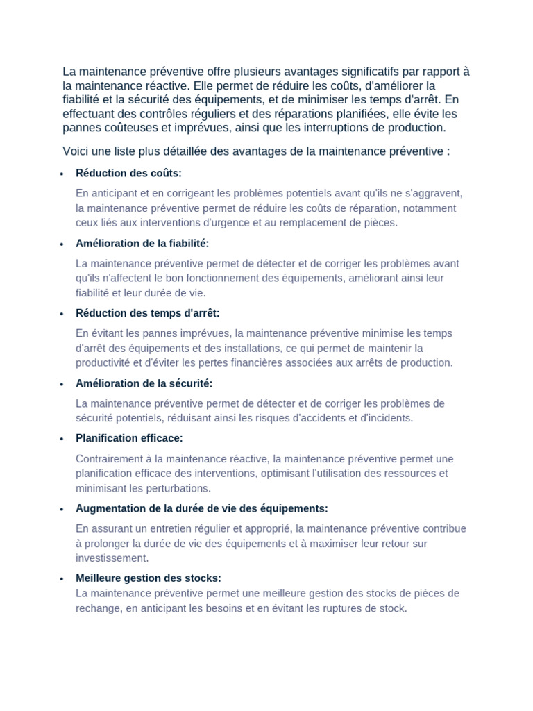 Avantages de la maintenance préventive | PDF | Planification | Sécurité
