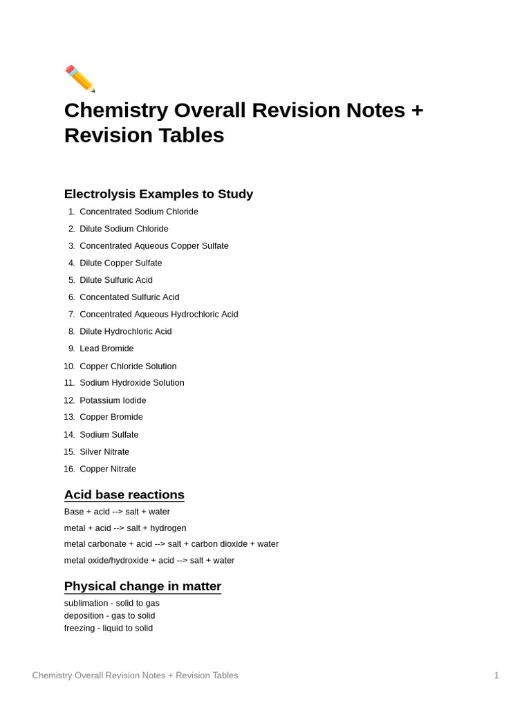 Comprehensive Chemistry Revision Notes | PDF | Combustion | Chemical ...