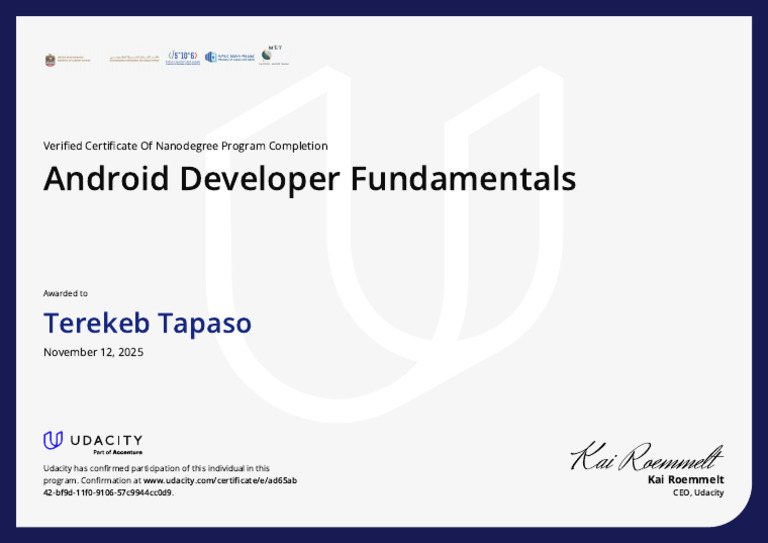 Android Developer Nanodegree Certificate | PDF