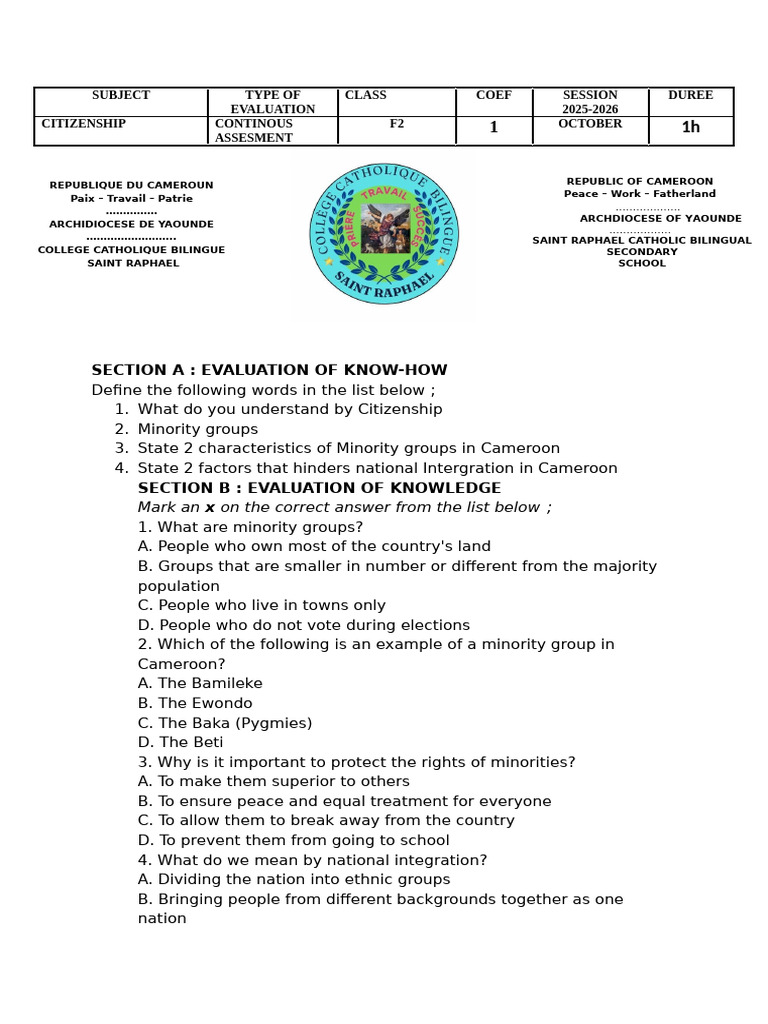 His Form 2 Citizenship | PDF | Cameroon | Minority Group