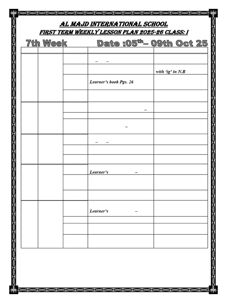 Fr-4 Grade-1 First Term 7th WK & 8th WK | PDF