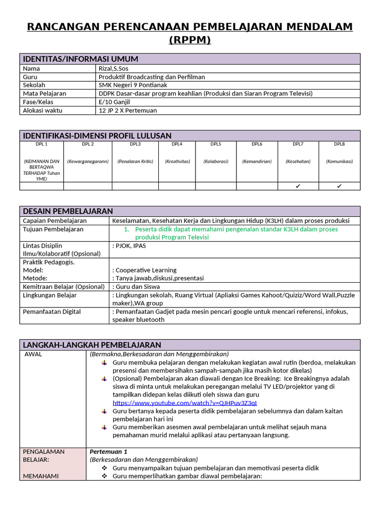 RPPM K3LH untuk Produksi Televisi | PDF