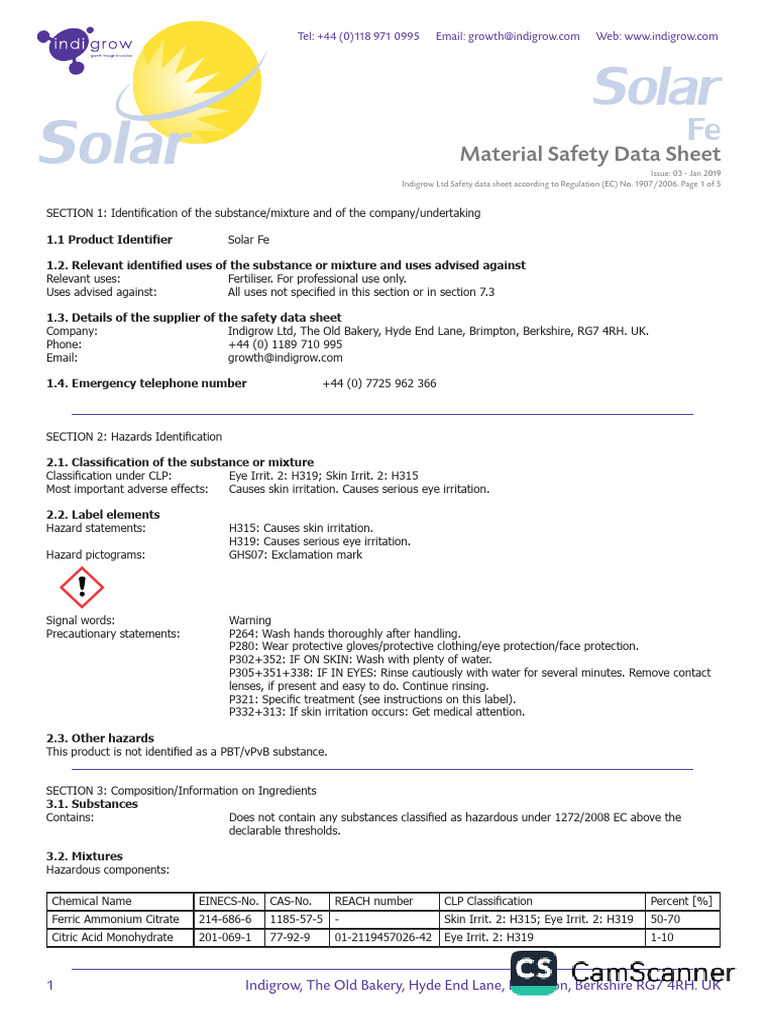 Solar Fe Msds v3 | PDF | Personal Protective Equipment | Safety