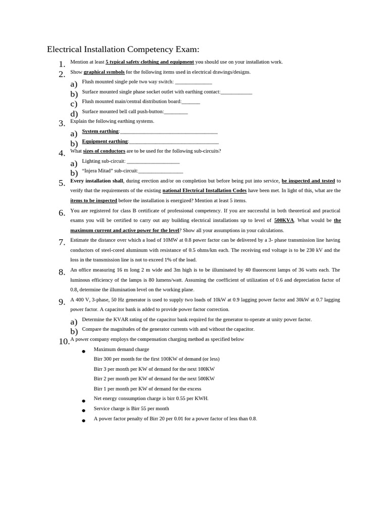 Level B Cometence Exam | PDF | Electric Power Transmission ...