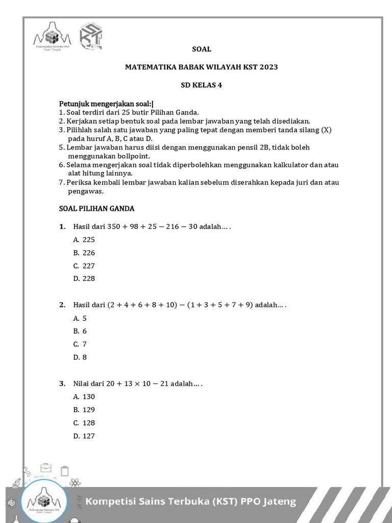 Soal Matematika KST 2023 SD Kelas 4 | PDF