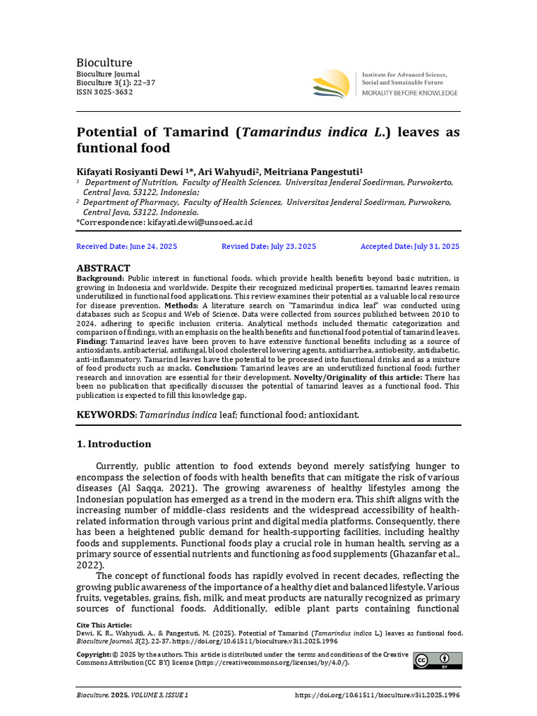 Tamarind Leaves as Functional Food | PDF | Polyphenol | Foods