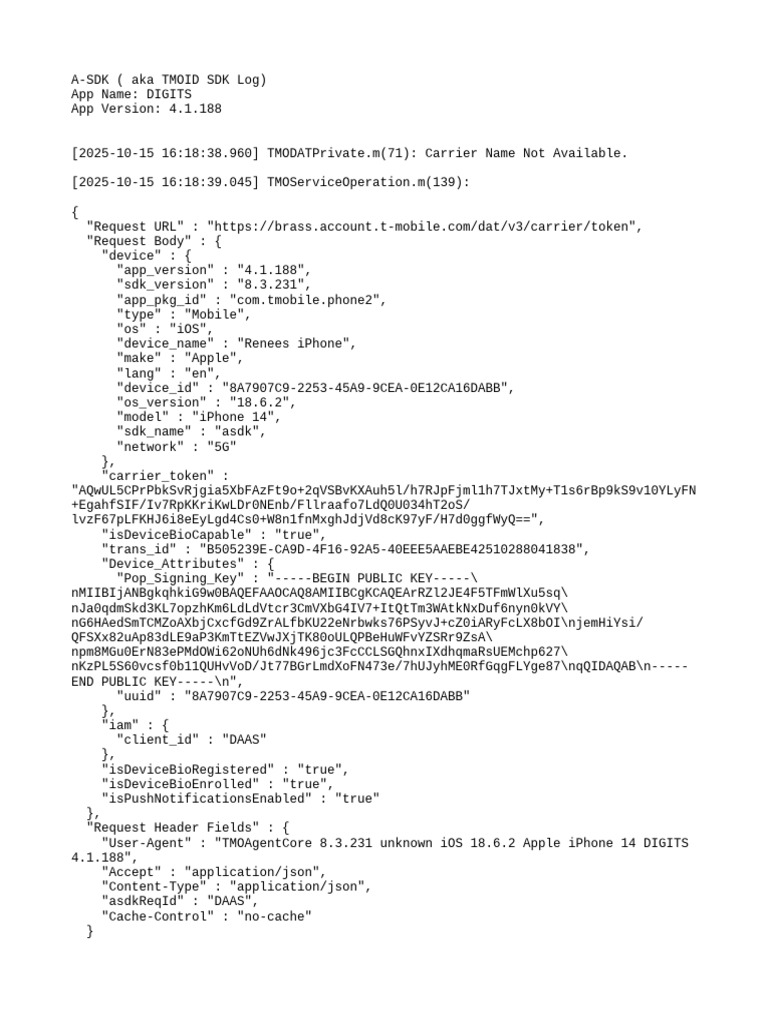 DIGITS App API Token Error Log | PDF | Ios | I Phone