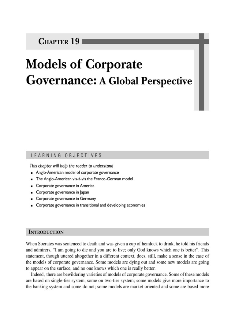 Global Corporate Governance Models Explained | PDF | Corporate ...