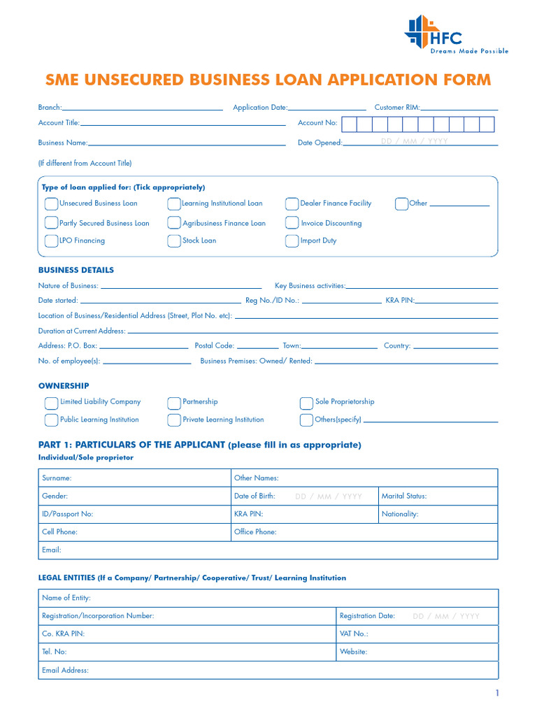 Unsecured Business Loan Application Form | PDF | Interest | Loans