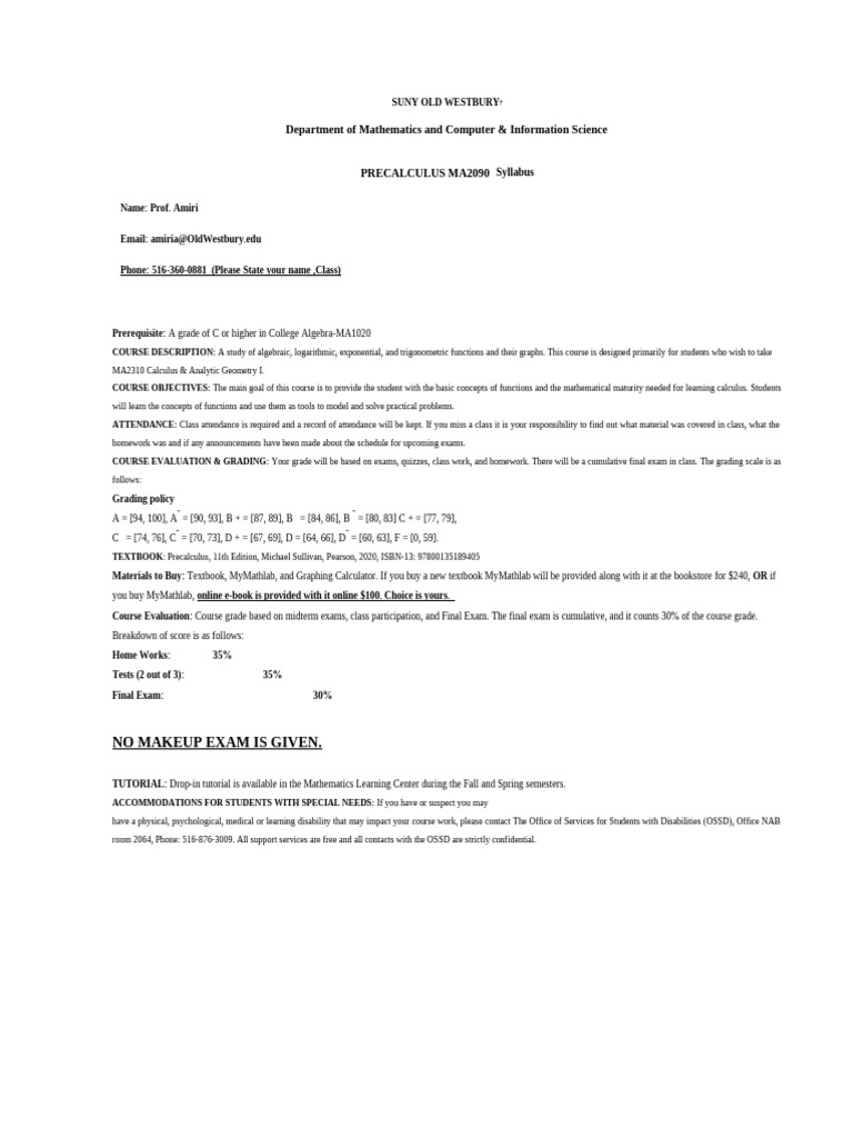Precalculus MA2090 Syllabus Overview | PDF | Precalculus | Function ...