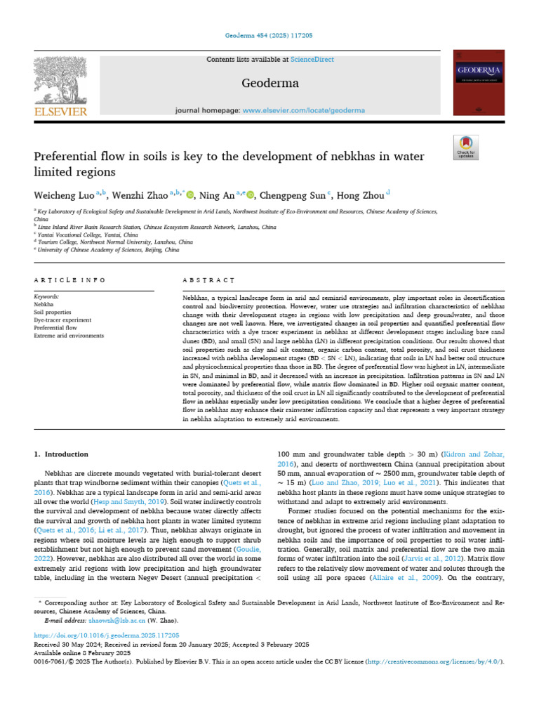 Preferential Flow in Soils Is Key To The Development of Nebkhas in ...