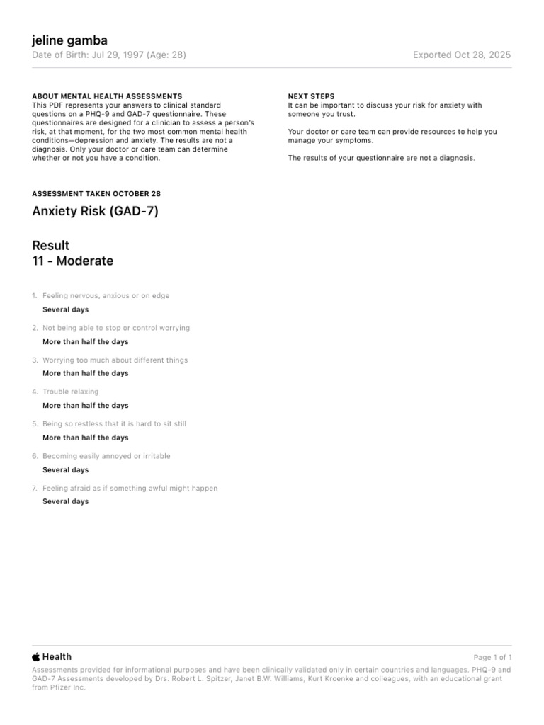 Health - Jeline Gamba - Mental Wellbeing 2025-10-28 | PDF
