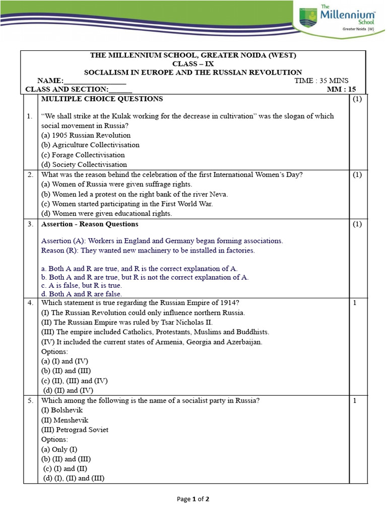 Class 9 PLT - Russian Revolution | PDF | Bolsheviks | Socialism