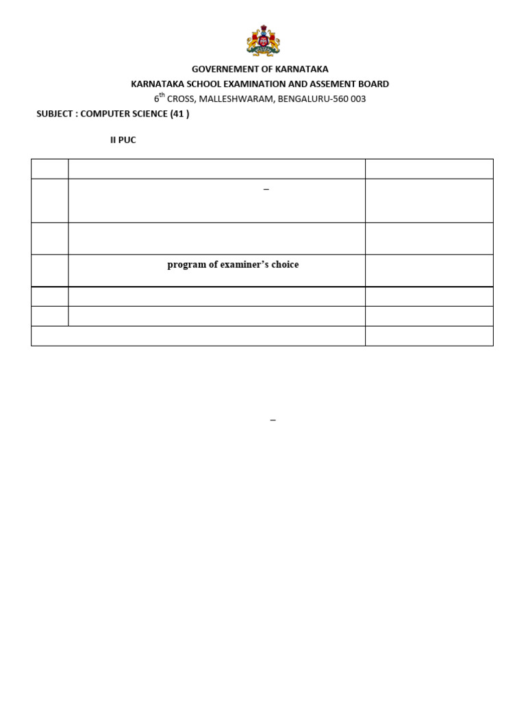 41 Computer Science II Pu Practical Examination Scheme of Evaluation ...