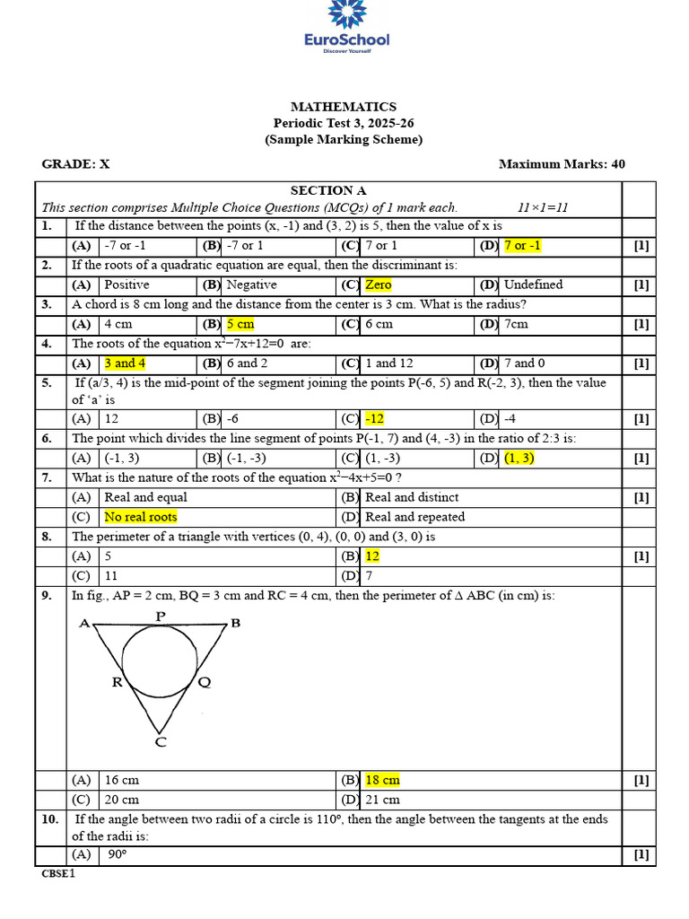 Grade X Mathematics Test 2025-26 | PDF | Circle | Quadratic Equation