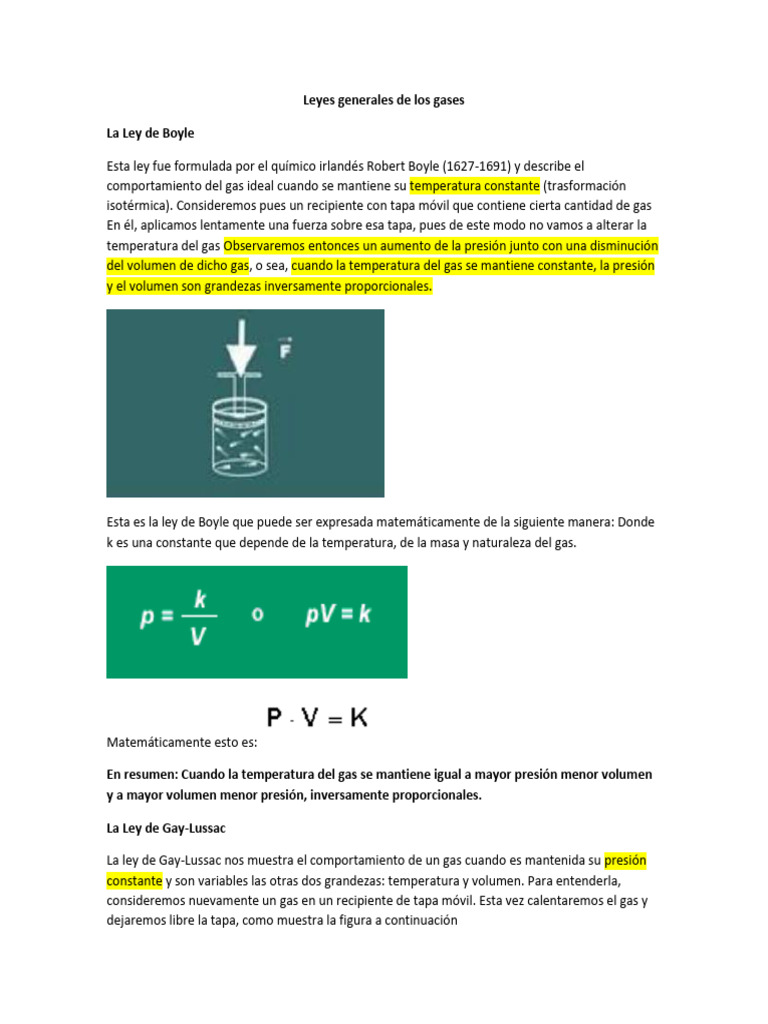 Leyes de los Gases: Boyle, Gay-Lussac y Charles | PDF | Gases ...