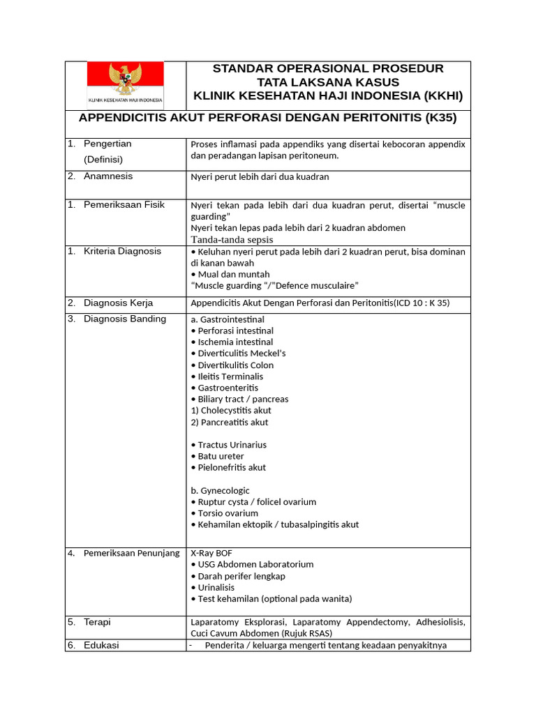 SOP Penanganan Appendicitis Perforasi | PDF